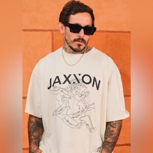 JAXXON Limited Edition Oversized Boxy Graphic T-Shirt Size Large Cream Angel Tee